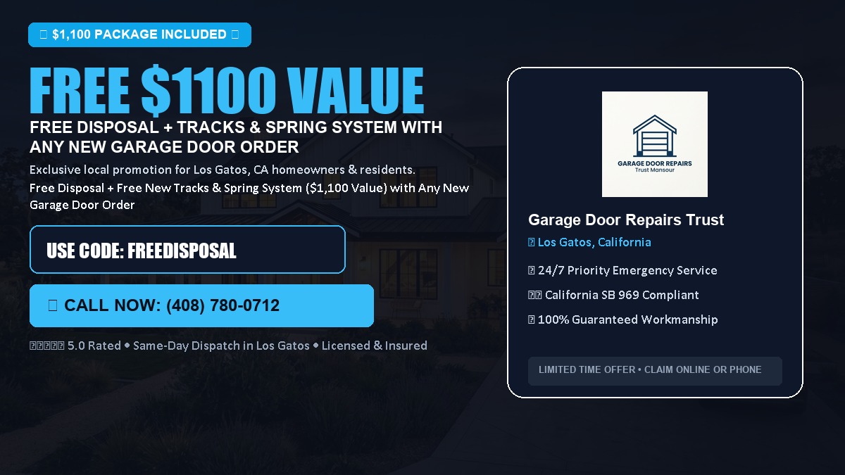 Free Disposal + Free New Tracks & Spring System with Any New Garage Door Order ($1100 Value) in Los Gatos, CA