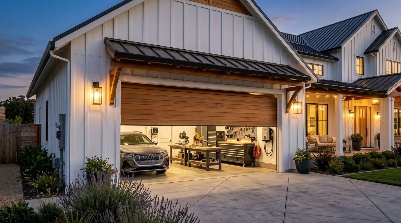 Garage Door Repairs Trust Mansour Garage Door Gliding Open Revealing Warm Illuminated Interior